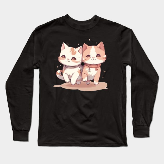 Cute Smiling Cat Best Friends Long Sleeve T-Shirt by nekopaffu